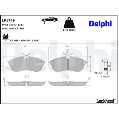 Delphi | Bremsbelagsatz, Scheibenbremse | LP1749