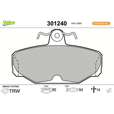 Valeo Bremsbelagsatz, Scheibenbremse ESSENTIAL 301240