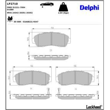 Delphi Bremsbelagsatz, Scheibenbremse LP2710