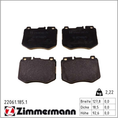 ZIMMERMANN 22061.185.1 Bremsbeläge für Verschleißwarnanzeiger vorbereitet