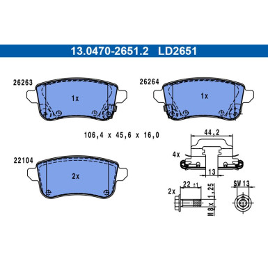 Bremsbelagsatz, Scheibenbremse ATE Ceramic 13.0470-2651.2