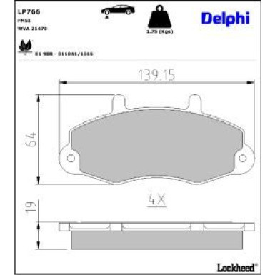 Delphi Bremsbelagsatz, Scheibenbremse LP766