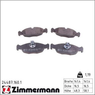 Zimmermann Bremsbelagsatz, Scheibenbremse 24487.160.1