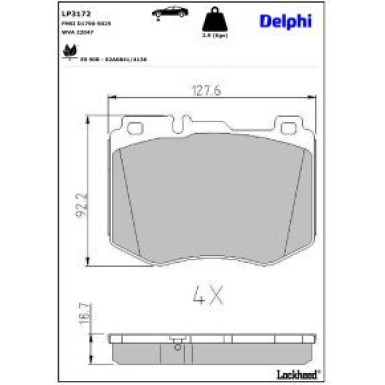 Delphi Bremsbelagsatz, Scheibenbremse LP3172