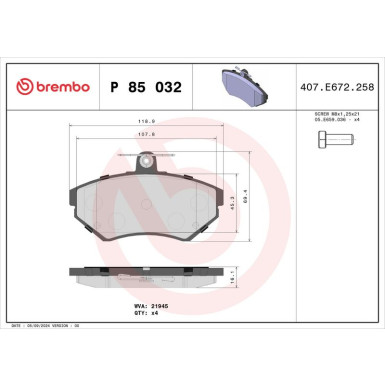 Brembo Bremsbelagsatz, Scheibenbremse PRIME LINE P 85 032 Brembo Bremsbelagsatz, Scheibenbremse PRIME LINE P 85 032