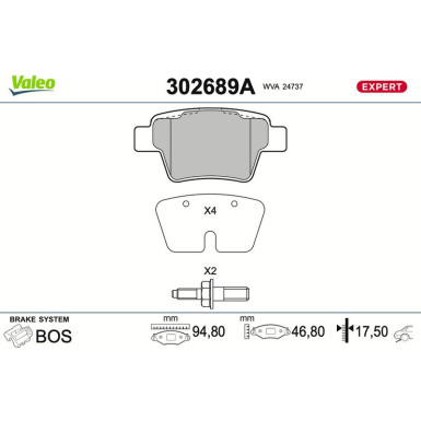 Valeo Bremsbelagsatz, Scheibenbremse EXPERT 302689A