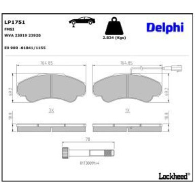 Delphi Bremsbelagsatz, Scheibenbremse LP1751