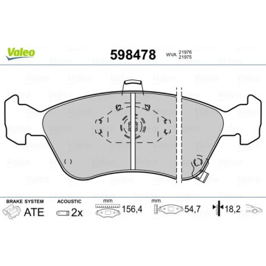 Valeo | Bremsbelagsatz, Scheibenbremse | 598478