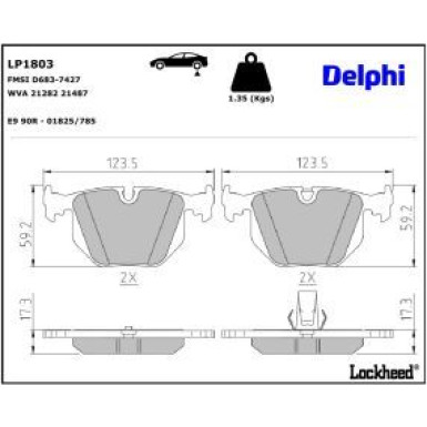 Delphi Bremsbelagsatz, Scheibenbremse LP1803 Delphi Bremsbelagsatz, Scheibenbremse LP1803