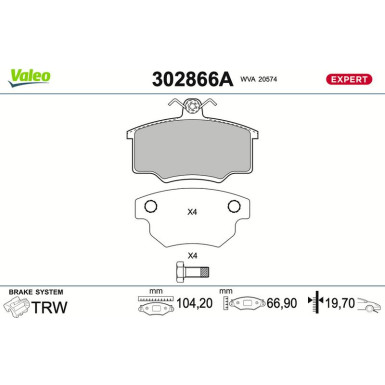 Valeo Bremsbelagsatz, Scheibenbremse EXPERT 302866A