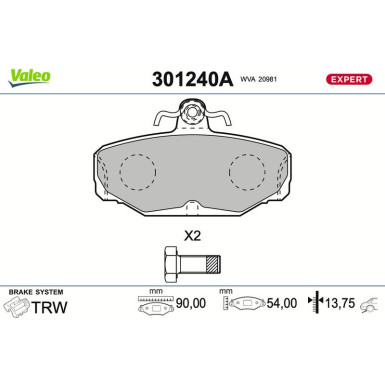 Valeo Bremsbelagsatz, Scheibenbremse EXPERT 301240A