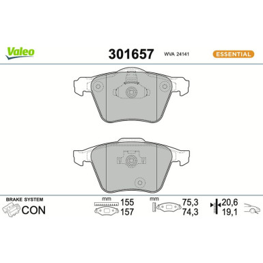 Valeo | Bremsbelagsatz, Scheibenbremse | 301657