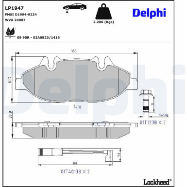 Delphi | Bremsbelagsatz, Scheibenbremse | LP1947 Delphi | Bremsbelagsatz, Scheibenbremse | LP1947