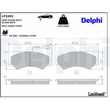 Delphi Bremsbelagsatz, Scheibenbremse LP2492 Delphi Bremsbelagsatz, Scheibenbremse LP2492