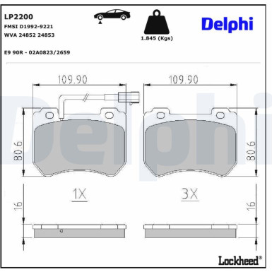 Delphi Bremsbelagsatz, Scheibenbremse LP2200 Delphi Bremsbelagsatz, Scheibenbremse LP2200