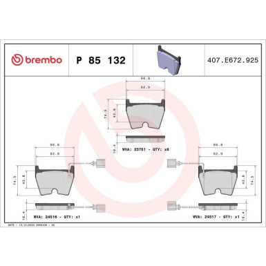 Bremsbelagsatz, Scheibenbremse P 85 132 Bremsbelagsatz, Scheibenbremse P 85 132
