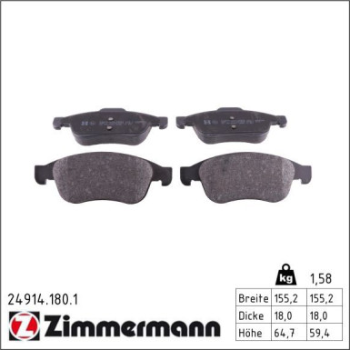 Zimmermann Bremsbelagsatz, Scheibenbremse 24914.180.1