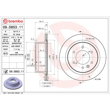 Brembo Bremsscheibe PRIME LINE - UV Coated 09.D853.11