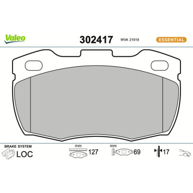 Valeo Bremsbelagsatz, Scheibenbremse ESSENTIAL 302417