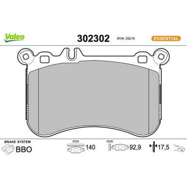 Valeo Bremsbelagsatz, Scheibenbremse ESSENTIAL 302302