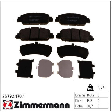 Zimmermann Bremsbelagsatz, Scheibenbremse 25792.170.1