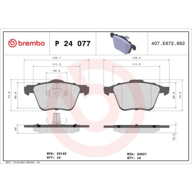 Brembo Bremsbelagsatz, Scheibenbremse PRIME LINE P 24 077 Brembo Bremsbelagsatz, Scheibenbremse PRIME LINE P 24 077