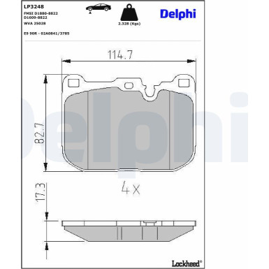 Delphi Bremsbelagsatz, Scheibenbremse LP3248 Delphi Bremsbelagsatz, Scheibenbremse LP3248