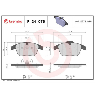 Brembo Bremsbelagsatz, Scheibenbremse PRIME LINE P 24 076 Brembo Bremsbelagsatz, Scheibenbremse PRIME LINE P 24 076