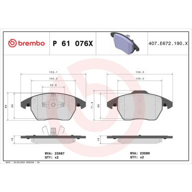 Brembo Bremsbelagsatz, Scheibenbremse XTRA LINE P 61 076X Brembo Bremsbelagsatz, Scheibenbremse XTRA LINE P 61 076X