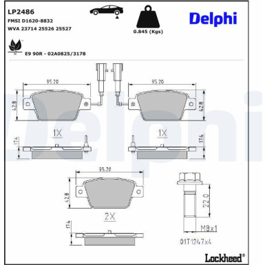 Delphi Bremsbelagsatz, Scheibenbremse LP2486 Delphi Bremsbelagsatz, Scheibenbremse LP2486