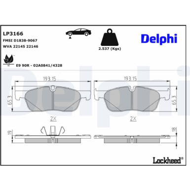 Delphi Bremsbelagsatz, Scheibenbremse LP3166 Delphi Bremsbelagsatz, Scheibenbremse LP3166