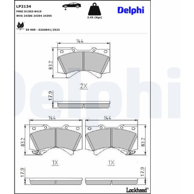 Delphi Bremsbelagsatz, Scheibenbremse LP2134 Delphi Bremsbelagsatz, Scheibenbremse LP2134