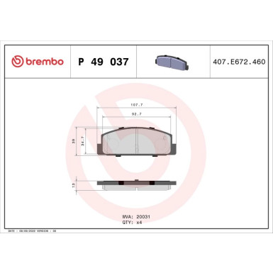 Brembo Bremsbelagsatz, Scheibenbremse PRIME LINE P 49 037