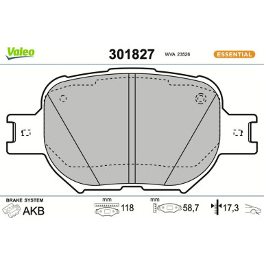 Valeo Bremsbelagsatz, Scheibenbremse ESSENTIAL 301827 Valeo Bremsbelagsatz, Scheibenbremse ESSENTIAL 301827