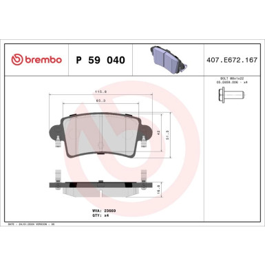 Brembo Bremsbelagsatz, Scheibenbremse PRIME LINE P 59 040 Brembo Bremsbelagsatz, Scheibenbremse PRIME LINE P 59 040