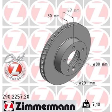 Zimmermann Bremsscheibe Coat Z 290.2257.20 Zimmermann Bremsscheibe Coat Z 290.2257.20