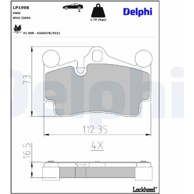 Delphi Bremsbelagsatz, Scheibenbremse LP1998 Delphi Bremsbelagsatz, Scheibenbremse LP1998