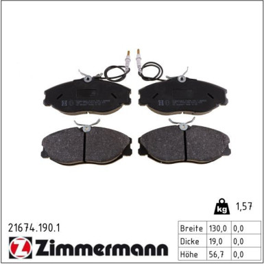 Zimmermann Bremsbelagsatz, Scheibenbremse 21674.190.1 Zimmermann Bremsbelagsatz, Scheibenbremse 21674.190.1