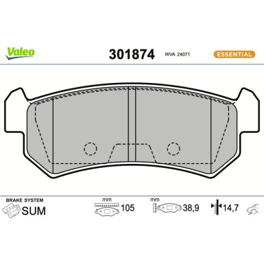 Valeo Bremsbelagsatz, Scheibenbremse ESSENTIAL 301874