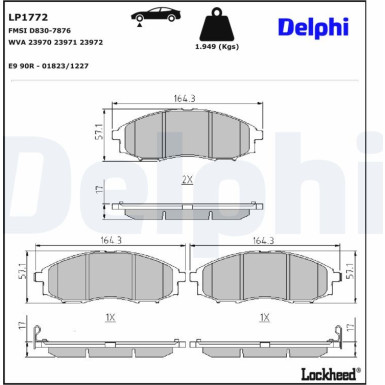Delphi Bremsbelagsatz, Scheibenbremse LP1772 Delphi Bremsbelagsatz, Scheibenbremse LP1772