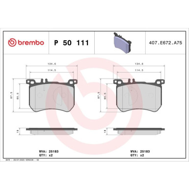 Bremsbelagsatz, Scheibenbremse P 50 111 Bremsbelagsatz, Scheibenbremse P 50 111