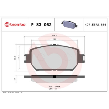 Brembo Bremsbelagsatz, Scheibenbremse PRIME LINE P 83 062 Brembo Bremsbelagsatz, Scheibenbremse PRIME LINE P 83 062