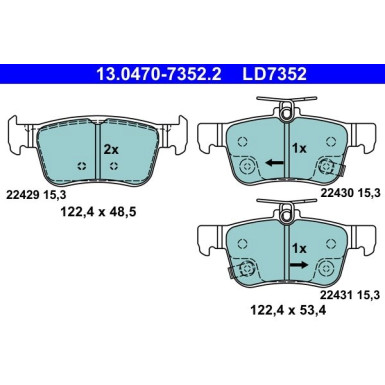 Bremsbelagsatz, Scheibenbremse ATE Ceramic 13.0470-7352.2 Bremsbelagsatz, Scheibenbremse ATE Ceramic 13.0470-7352.2