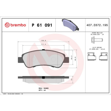 Brembo Bremsbelagsatz, Scheibenbremse PRIME LINE P 61 091 Brembo Bremsbelagsatz, Scheibenbremse PRIME LINE P 61 091