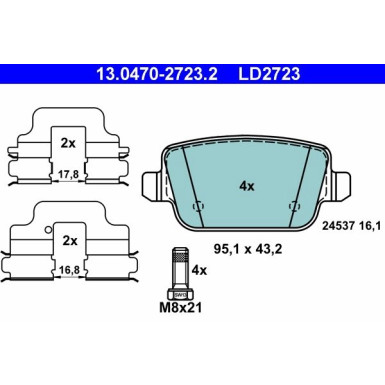 Bremsbelagsatz, Scheibenbremse ATE Ceramic 13.0470-2723.2 Bremsbelagsatz, Scheibenbremse ATE Ceramic 13.0470-2723.2