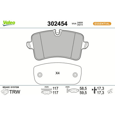 Valeo Bremsbelagsatz, Scheibenbremse ESSENTIAL 302454