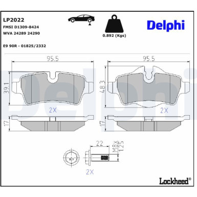 Delphi Bremsbelagsatz, Scheibenbremse LP2022
