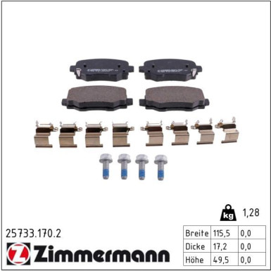 Zimmermann Bremsbelagsatz, Scheibenbremse 25733.170.2 Zimmermann Bremsbelagsatz, Scheibenbremse 25733.170.2