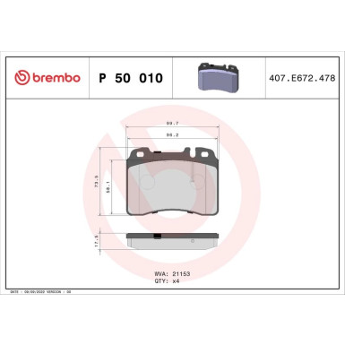 Brembo Bremsbelagsatz, Scheibenbremse PRIME LINE P 50 010 Brembo Bremsbelagsatz, Scheibenbremse PRIME LINE P 50 010