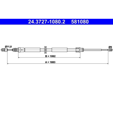ATE Seilzug, Feststellbremse 24.3727-1080.2 ATE Seilzug, Feststellbremse 24.3727-1080.2